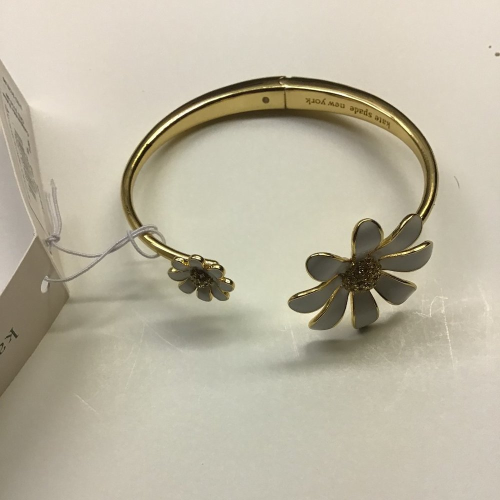 Kate Spade New White Daisy Hinged Cuff Bracelet